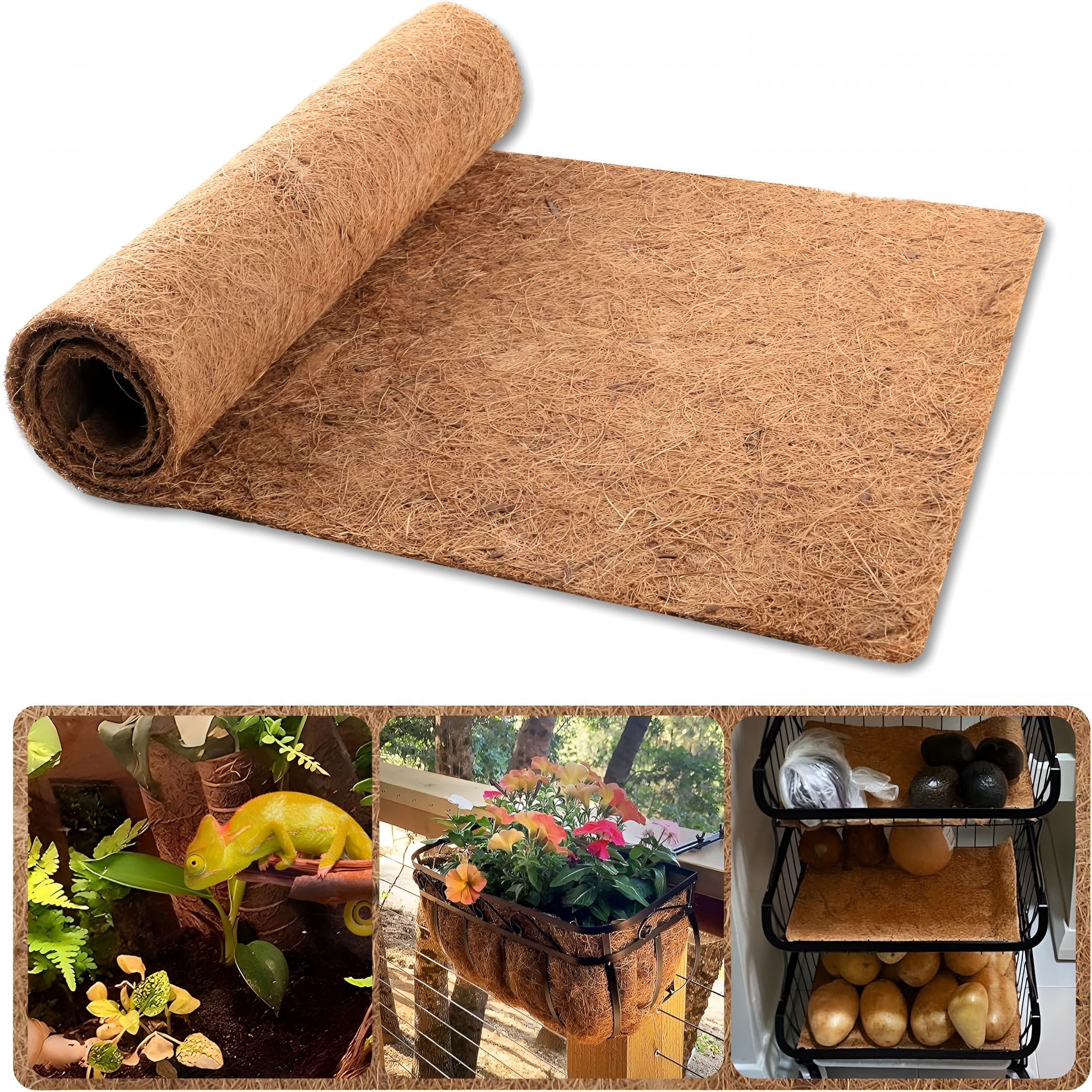 AUQ Coco Liner Roll,16 X 80 Inch Coconut Fiber Liners for Planter Window Box Flower Basket,Natural Coco Coir Sheet Coco Mats for Animal Pet Pad,Reptile Carpet,Garden Decoration