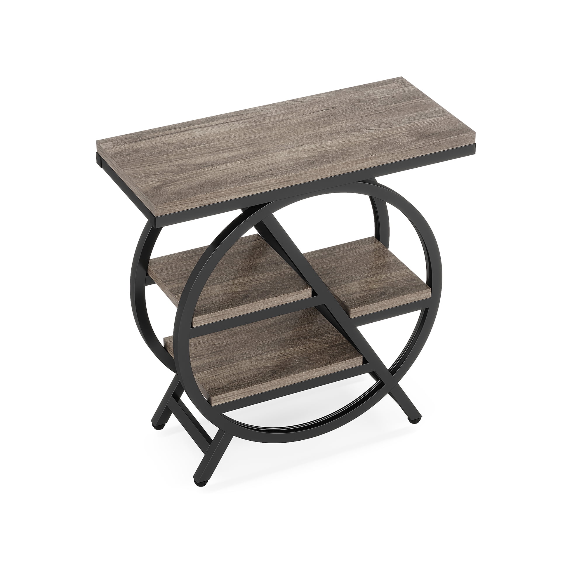 MAYEERTY 4-Tier Storage Side Table, Industrial End Table with Staggered Design, Multi-Purpose Snack & Laptop Table for Small Spaces
