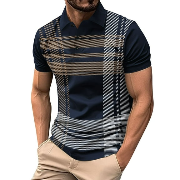 FBMDBB Men's Casual Fashion Trend Loose Button Striped Lapel Short Sleeved T Shirt Men S Big And Tall