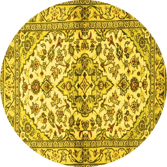 Ahgly Company Indoor Round Medallion Yellow Traditional Area Rugs, 8' Round