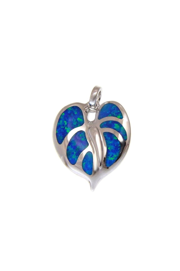 925 sterling silver inlay synthetic blue opal 19mm Hawaiian anthurium flower pendant