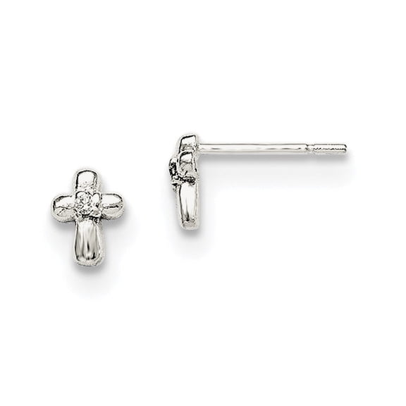 Sterling Silver Cross With Cubic Zirconia Post Earrings - Measures 6x4mm Wide