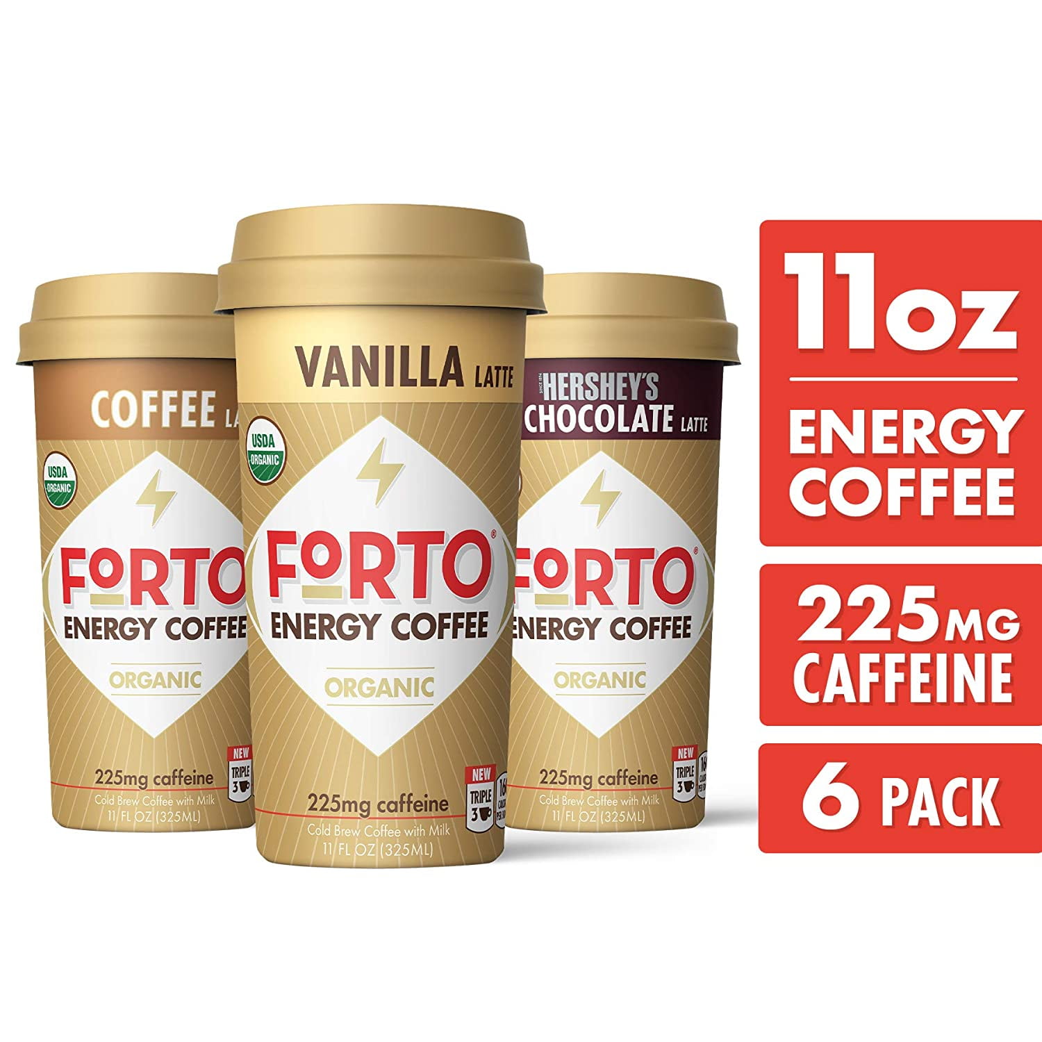 FORTO Energy Coffee - 225Mg Caffeine, Variety Pack With Chocolate, Vanilla & Coffee Latte ...
