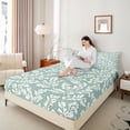 thumbnail image 3 of Erosebridal Natural Botanical Leaves Queen Sheet Sets,Beige Green Bed Set For Teens 4 Pieces, 3 of 6