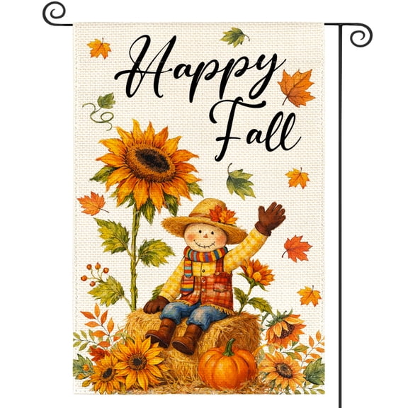Sm:)e Fall Garden Flag 12x18 Inch Double Sided - Seasonal Decorative Flag Rustic Autumn Outdoor Yard Decor, Sunflower Maple Leaves and Scarecrow