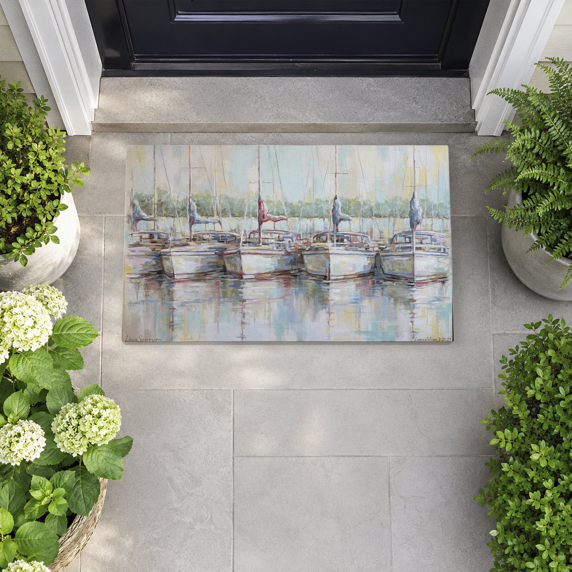 Stupell Industries Morning At The Marina Printed Outdoor Door Floor Mat, design by Linda Sperruzzi