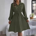 thumbnail image 2 of MaFYtyTPR Clothes Dresses for Women 2025 Women's Fall/Winter Dressy Casual Button Tied Waist Long Sleeved Solid Color Lapel Dress Army Green L, 2 of 9