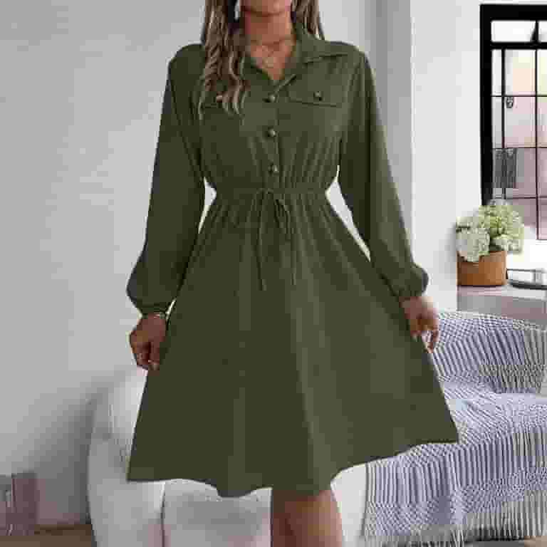 Casual Solid Turndown Collar A Line Dresses Casual Solid Turndown Collar A Line Dresses