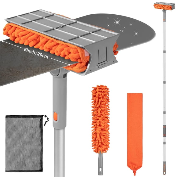 Ceiling Fan Cleaner Duster with 6 Ft/77'' Extension Pole Multi-Functional Chenille Duster Cleaner Kit for Cleaning Fan Blade, Baseboard, Blind, Cobwe