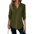 thumbnail image 1 of Túnica TICTICMISS para mujer, manga 3/4, cuello en V, color verde militar, 1 of 6
