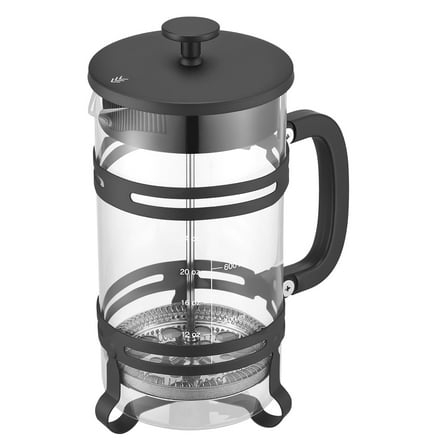 KFFKFF French Press Coffee Maker, 34 Ounce 1 Liter Borosilicate Glass Coffee Press with Stainless Steel Filter, Large Glass Coffee and Tea Brewer for Home, Travel, and Camping, Silver