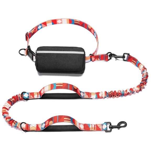 iYoShop Hands Free Dog Leash with Zipper Pouch, Dual Padded Handles and Durable Bungee for Walking, Jogging and Running Your Dog (Colorful Geometric, Large)