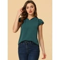 thumbnail image 2 of DARING DIVA Women's V Neck Casual Solid Cap Blouse Top M Deep Green, 2 of 6