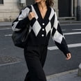thumbnail image 3 of Rrxhxhs Cardigan Sweaters for Women Argyle V-Neck Knit Button Front Long Sleeve Cropped Vintage Casual Layering Top, 3 of 9