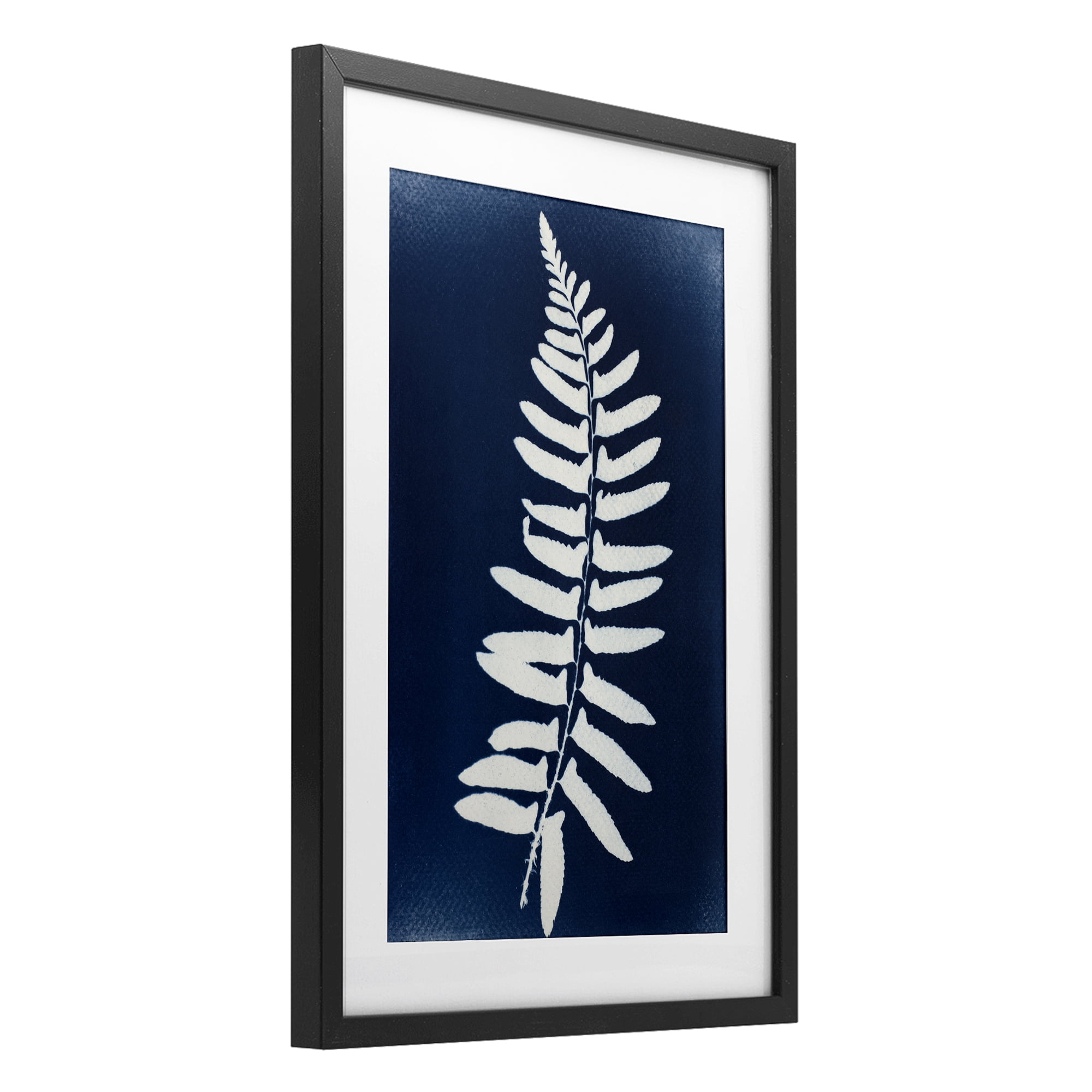 Stupell Industries Fern Leaf on Indigo Black Framed Print Under Glass, design by Lynn Byrd