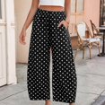 thumbnail image 2 of JFGHDG Womens Cotton Linen Polka Dot Pants Casual Wide Leg Barrel Pants High Waist Elastic Summer Palazzo Beach Trousers with Pockets Black S, 2 of 7
