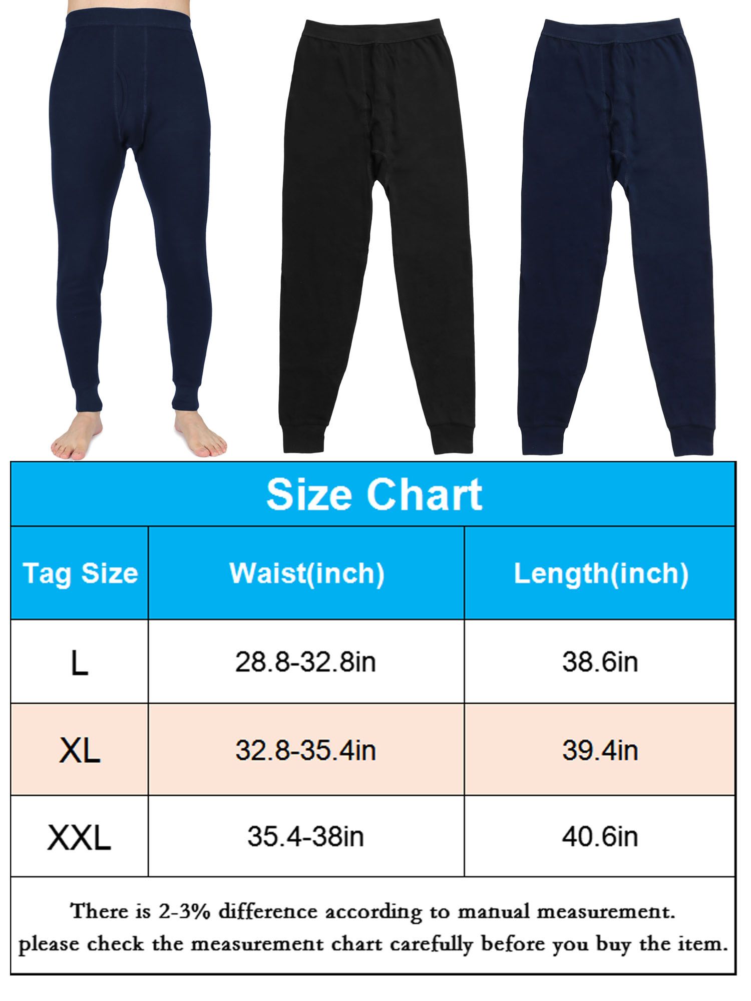 Men's Thermal Navy 100% Cotton Long Johns (240 GSM) Soft Underwear (S,  Navy) at  Men's Clothing store