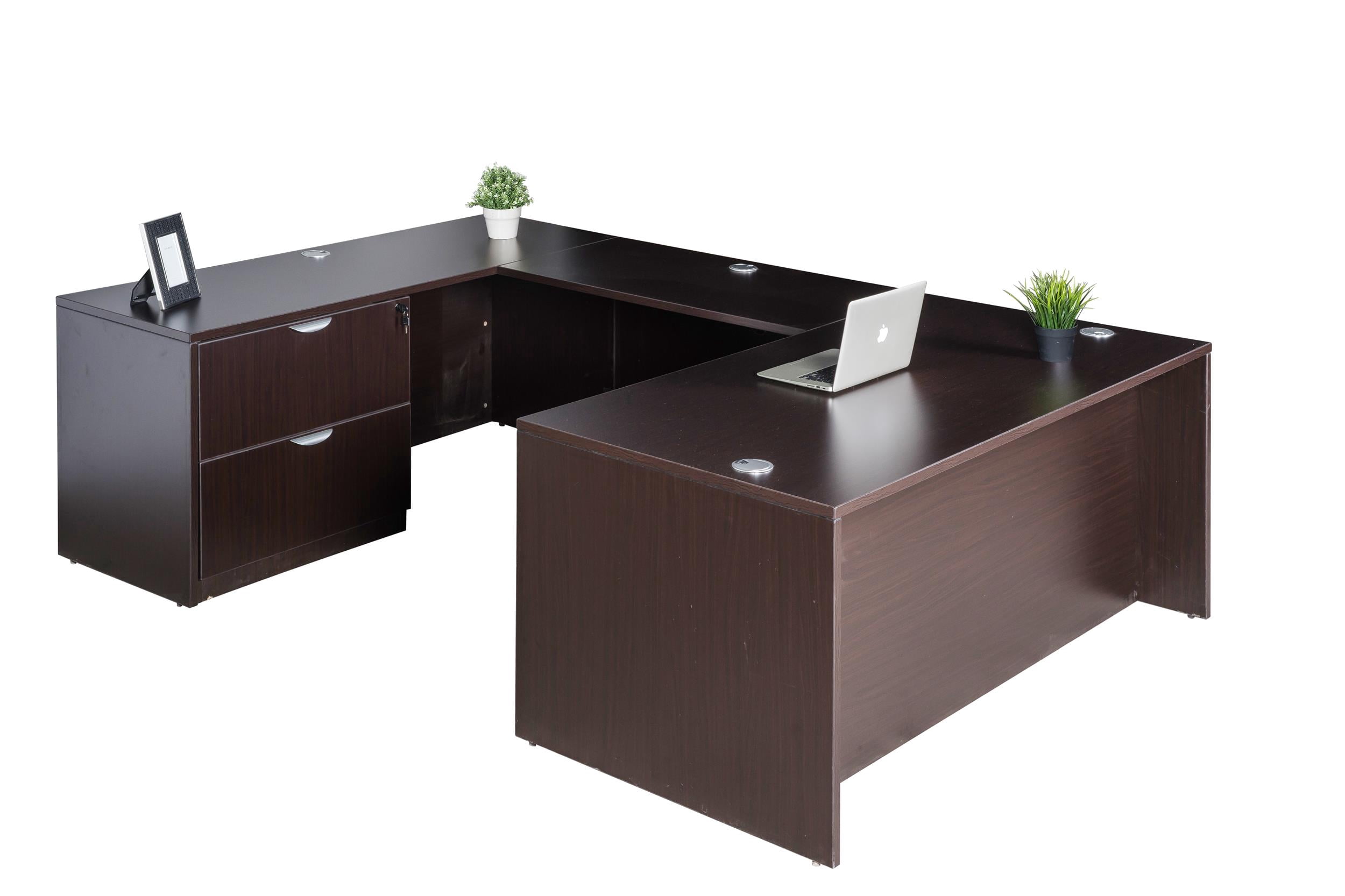 Boss Office Products Mocha 66 inch Executive U-Shape Desk with Lateral File Storage