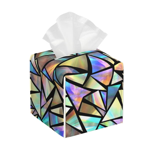 Balery Colored Glass Porta Pañuelos de Cuero con Estampado – Funda Moderna Cuadrada para Caja de Pañuelos, Dispensador 5x5x5''