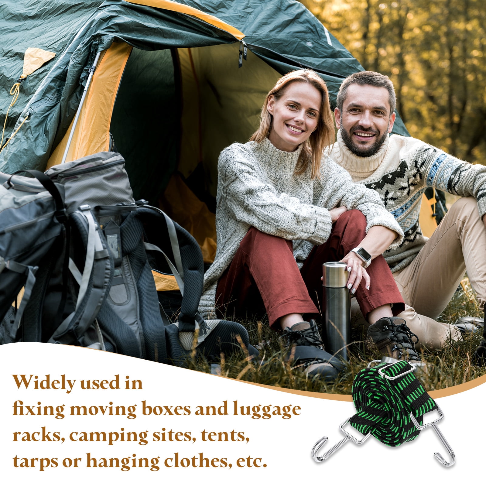 Uxcell 4 Pack Adjustable Bungee Cords with Hooks, 79 Inch Flat Heavy Duty Elasticity Straps Rubber Bungee Cords with Buckle for Outdoor, Camping, Tarp, Bike Rack, Luggage, Black Green