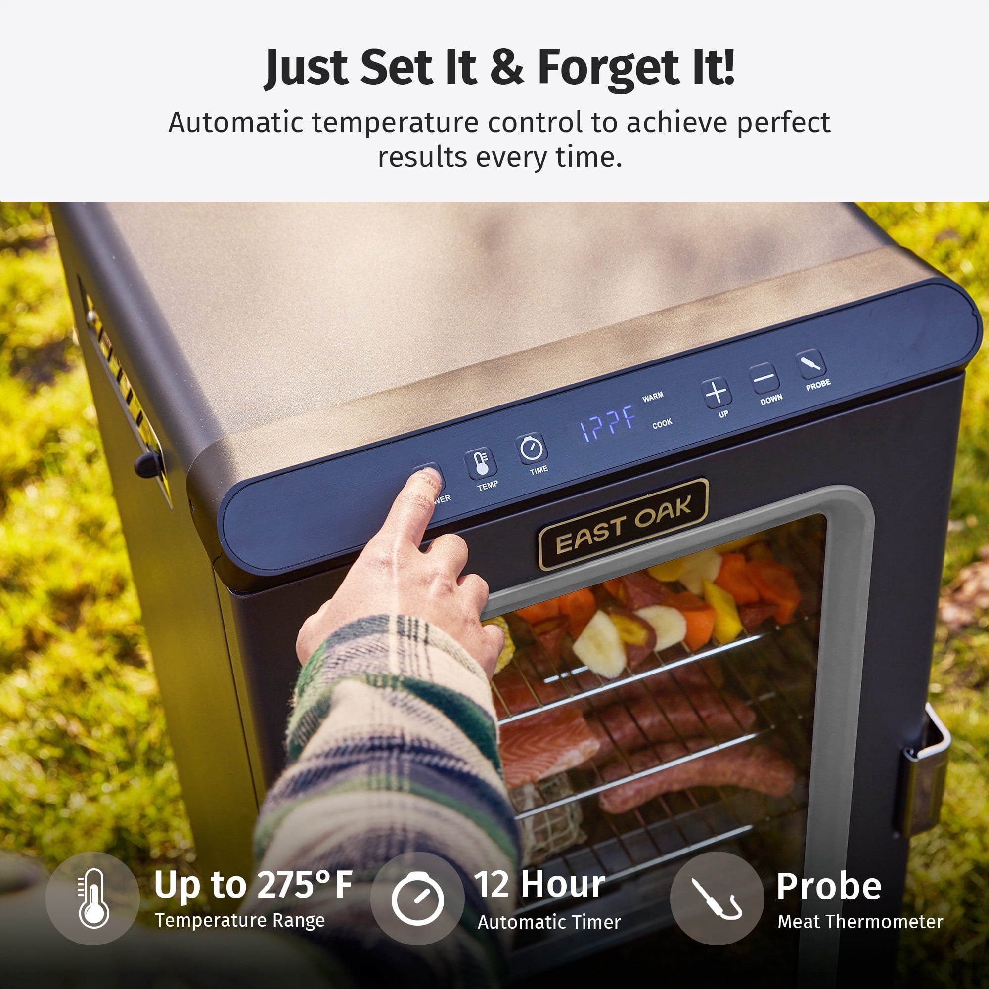 East Oak 725 Sq In Electric Smoker With Stand, Night Blue & Grey