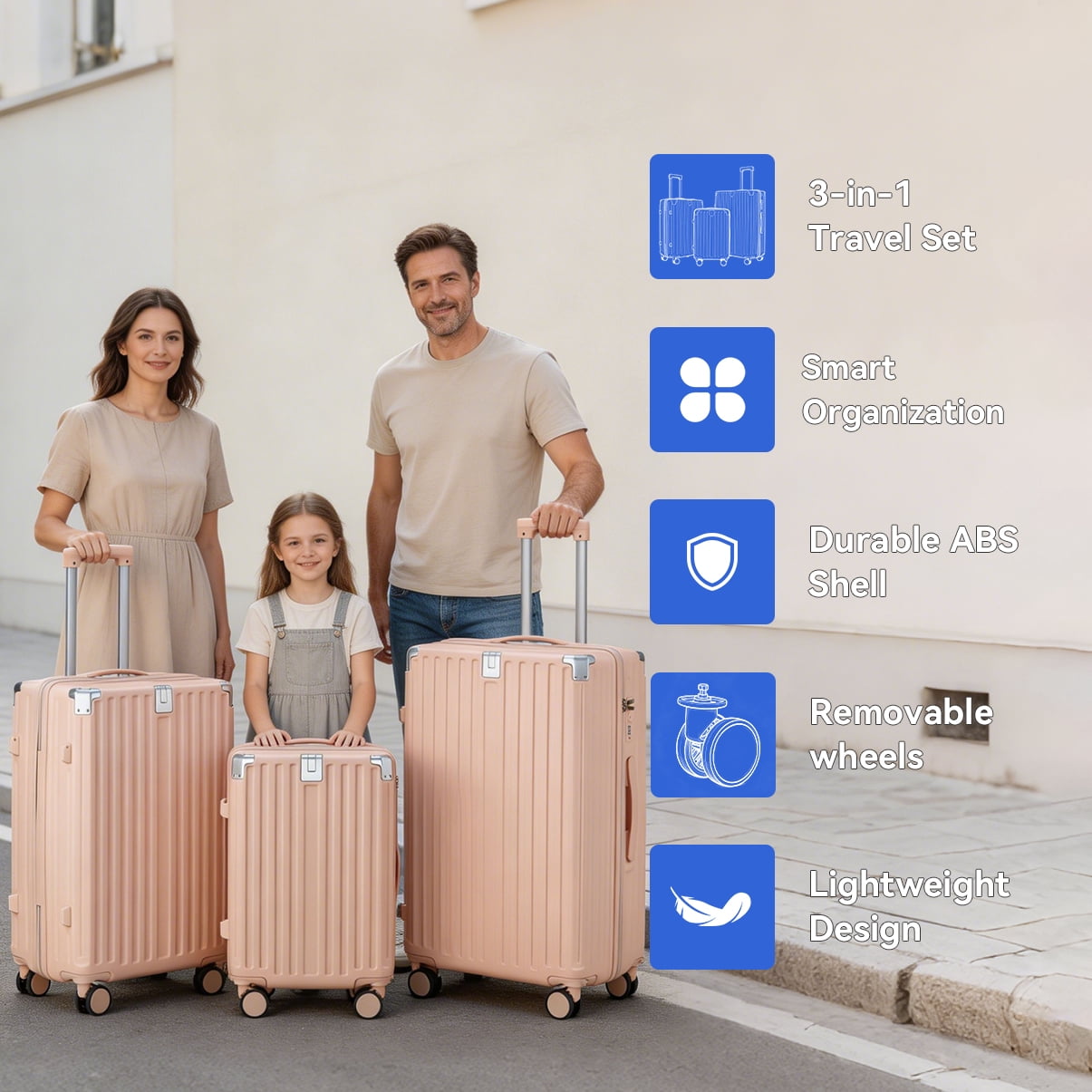 PC+ABS 3-Piece Business Luggage Set with USB Lock, 20"/24"/28" Spinner Suitcases, Silent Wheels, Mature Business Design for Professional Travelers