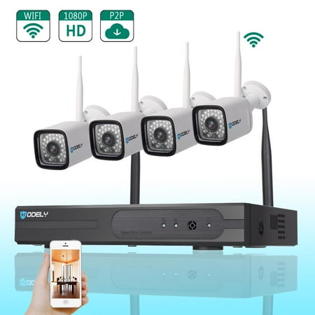 Ktaxon 8CH Wifi Security Camera System 720P HDMI NVR Without HDD, 4 x 720P HD Indoor/Outdoor Wifi Cameras Night Vision No Video Cable Wifi Security (Best Security Cameras Without Wifi)