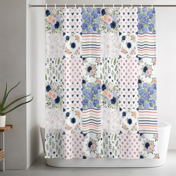Shower Curtains for Bathroom-36"x72",Watercolor Flower Hydrangeas Floral Waterproof Bath Curtain Grommet Shower Curtain Set with Hooks,
