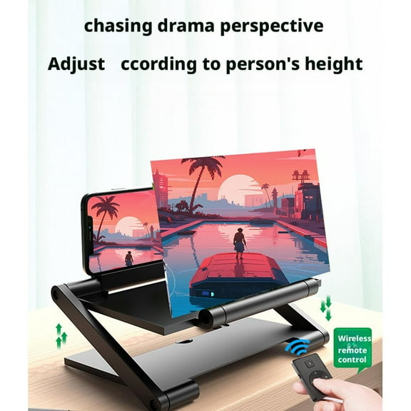 8-Inch Phone Screen Magnifier with Remote,3D HD Foldable Stand, Eye-Protection Lens,Mobile Enlarger for Travel & Home