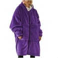 thumbnail image 2 of BLTIBY Women Zipper Fleece Thicked Pajamas Hoodies Long Sleeve House Coat Soft Sleepwear with Pockets Housecoat Loungewear Purple Free Size, 2 of 3