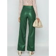 thumbnail image 6 of Womens Leather Pants - High Waist Faux Leather Straight Leg Bell Bottom Flare Pants Green XXL, 6 of 8