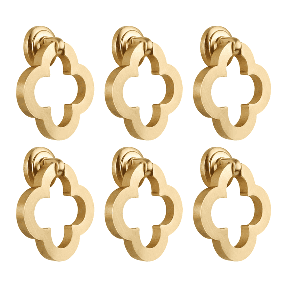 6 Pack Brushed Brass Drawer Knob Drop Ring Cabinet Pulls Door Handles Drawer Pull Handle Dresser Knob Hardware Gold