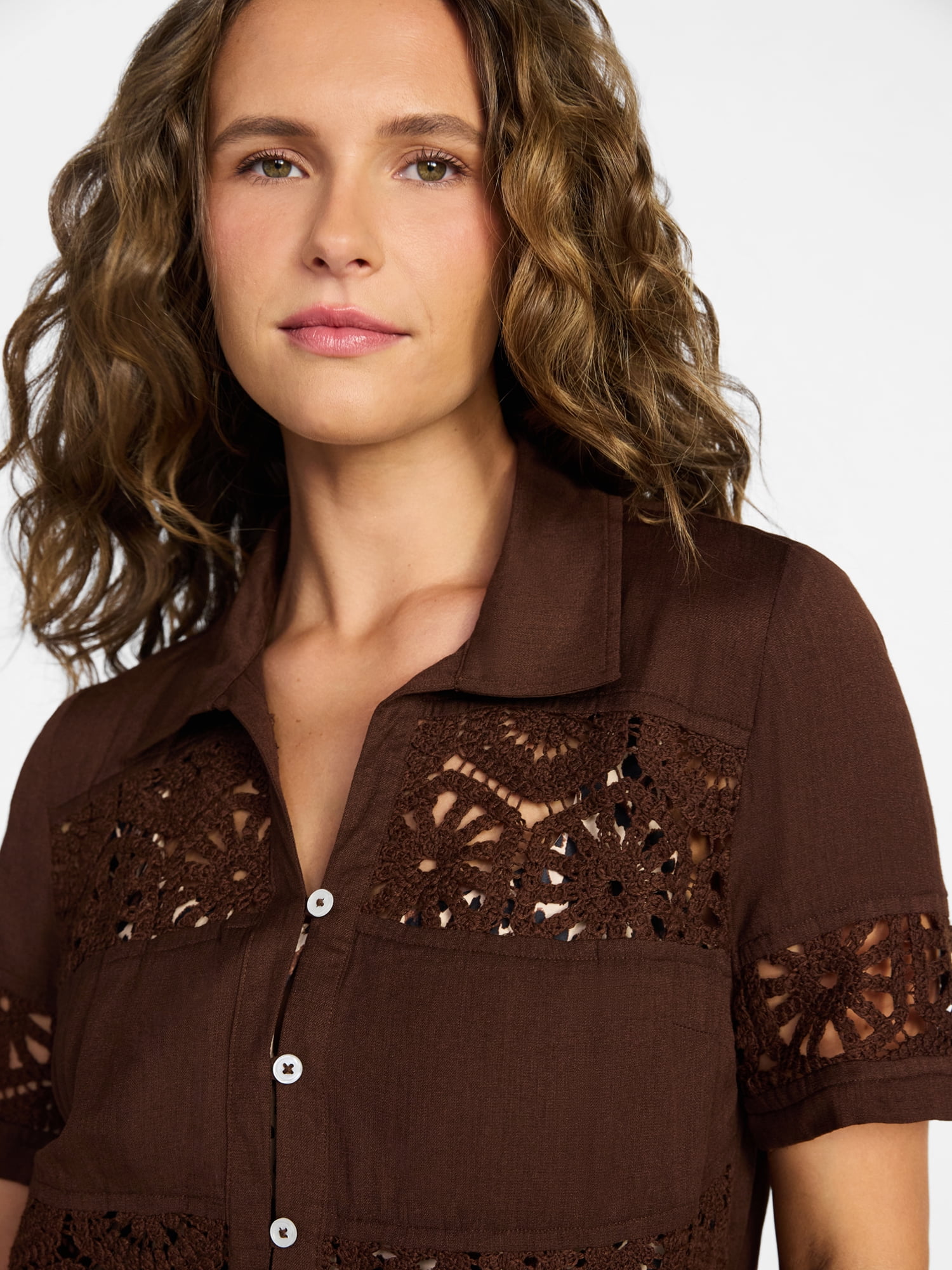 Time and Tru Women's and Women's Plus Size Palm Crochet Coverup Top, Sizes XS-3X