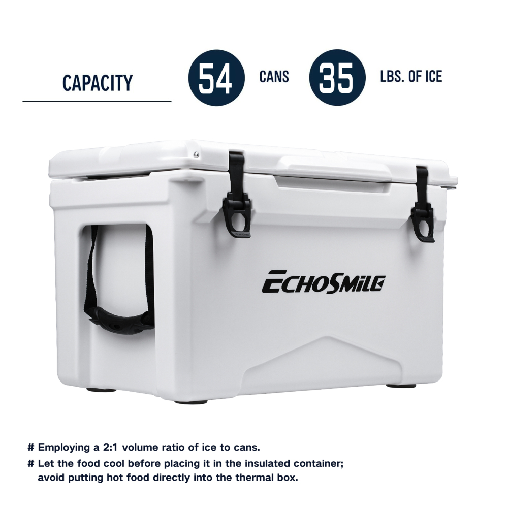 35 Qt Rotomolded Insulated Cooler, White Heavy Duty Ice Chest with 5-Day Ice Retention for Camping, Beach and Outdoor Activities