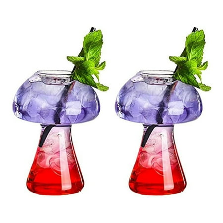 

Mushroom Glass Cup 2 Pcs Creative Mushroom Shape Cocktail Glasses Set 250ml High-End Crystal Glass Wine Glasses for KTV Bar Club Home