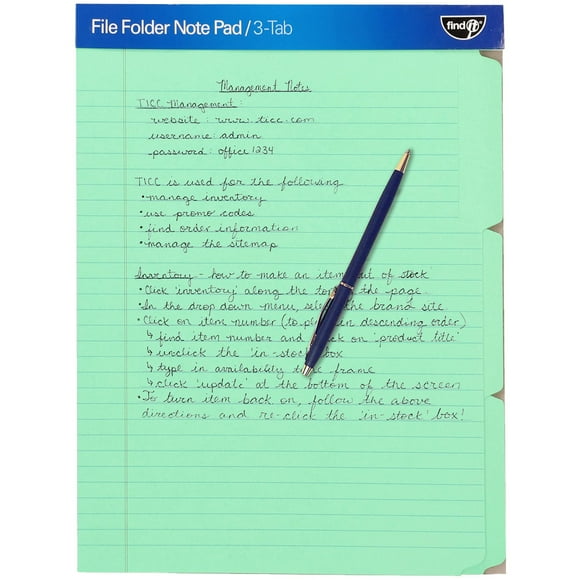 Find It File Folder Notepad - Pack of 72-9.5 x 12.5 Inch Notebook Organizer Folders for Filing, Document, and Clipboard Organization - Green