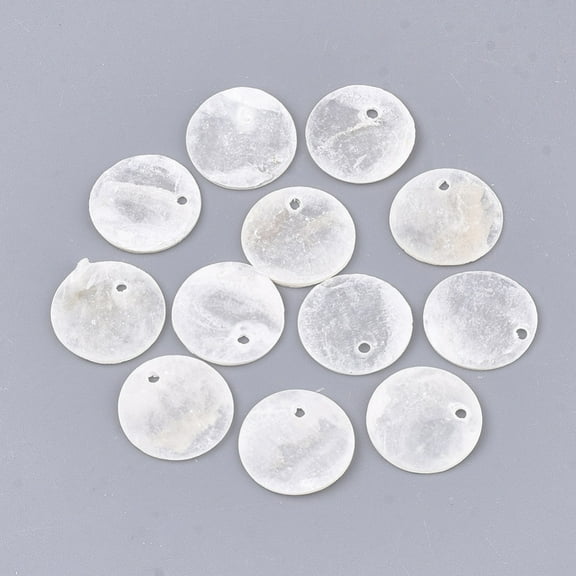 Capiz Shell Pendants Flat Round WhiteSmoke 15x0.5~1.5mm Hole: 1.2~1.4mm Capiz Shell