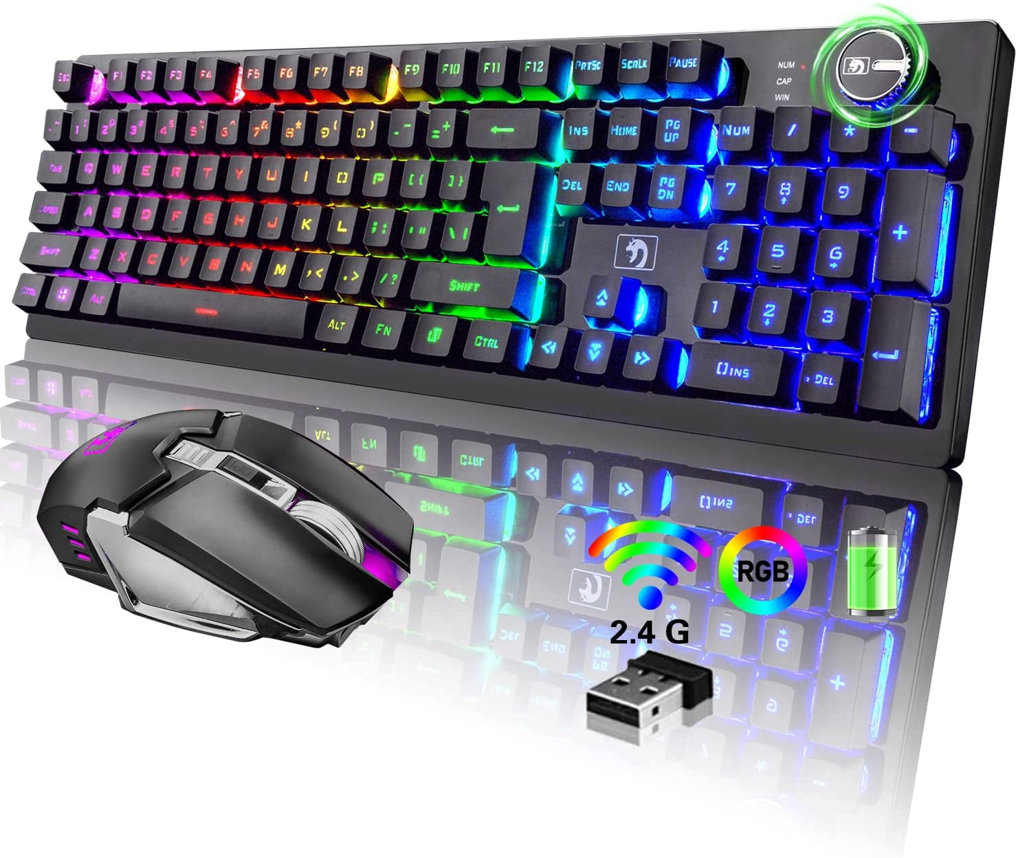 XINMENG Rechargeable Wireless Gaming Keyboard and Mouse set, RGB