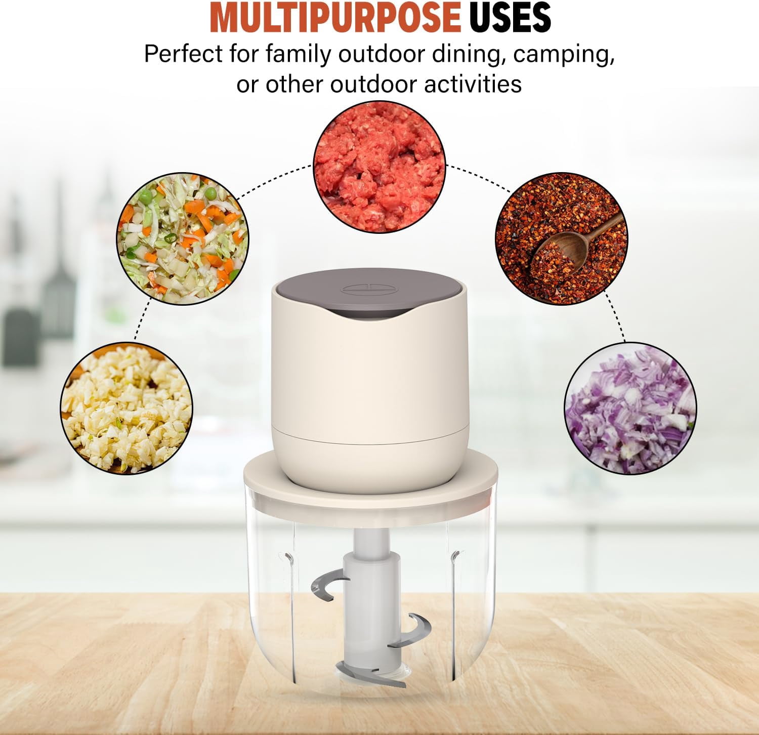 4-in-1 Small Food Processor with Bowl, OGEDNAC Electric Food Chopper, 4 Bowls, Meat Grinder, Small Blender for Baby Food & Vegetables, Beige