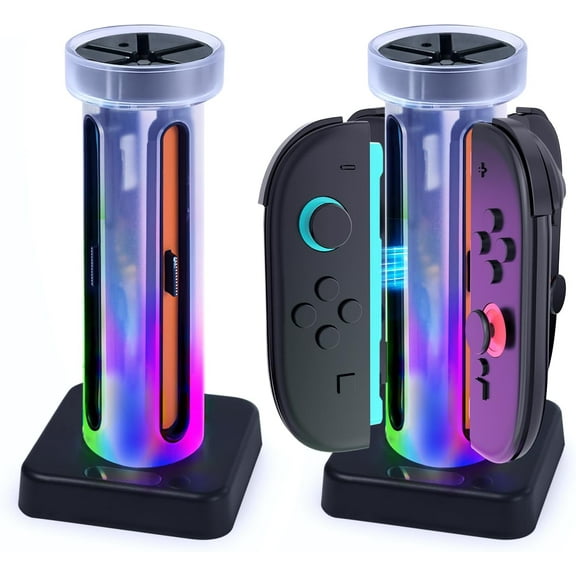 Charging Dock for Switch 2 Joycons Game Controller, Charging Station with 5 Colors RGB Light and 6 Game Card Storage Slots
