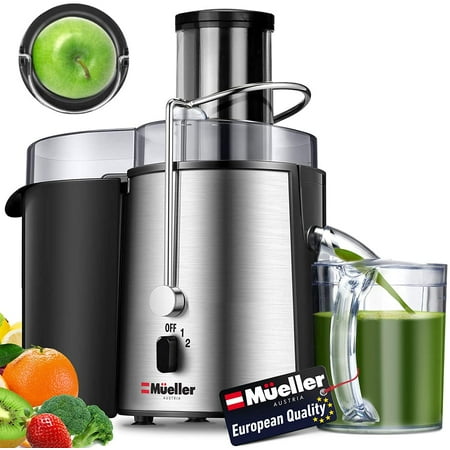 Mueller Austria Juicer Ultra Power, Easy Clean Extractor Press Centrifugal Juicing Machine, Wide 3" Feed Chute for Whole Fruit Vegetable, Anti-drip, High Quality, Large, Silver