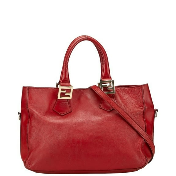 Pre-Owned Fendi logo shoulder bag/handbag, 2-way, red leather, women's, FENDI (Good)