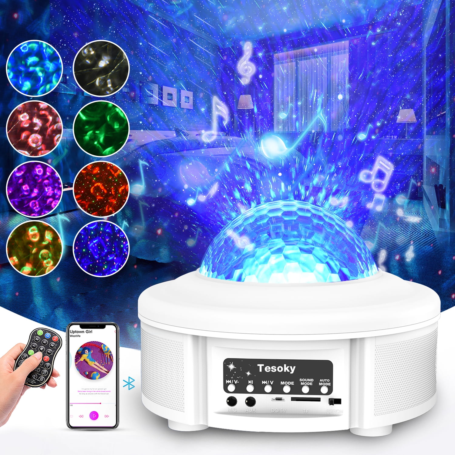 LED Star Projector Night Light Kids Tesoky Galaxy Projector Bluetooth Speaker 