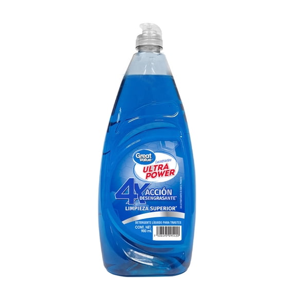 LIQUIDO LAVATRASTES GREAT VALUE 4X PODER DESENGRASANTE 900 ML