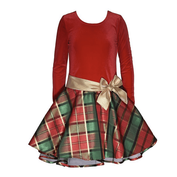 Bonnie Jean Big Girls Long Sleeve Velvet Bodice with Plaid Skirt - Size: 16