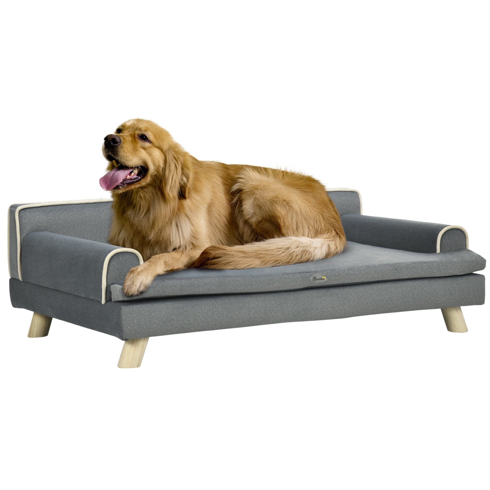 Tonen Subtropisch een miljard PawHut Soft Foam Large Dog Couch for a Fancy Dog Bed, Spongy Dog Sofa Bed  with Washable Cover, Wooden Legs, Elevated Dog Bed, Gray - Walmart.com
