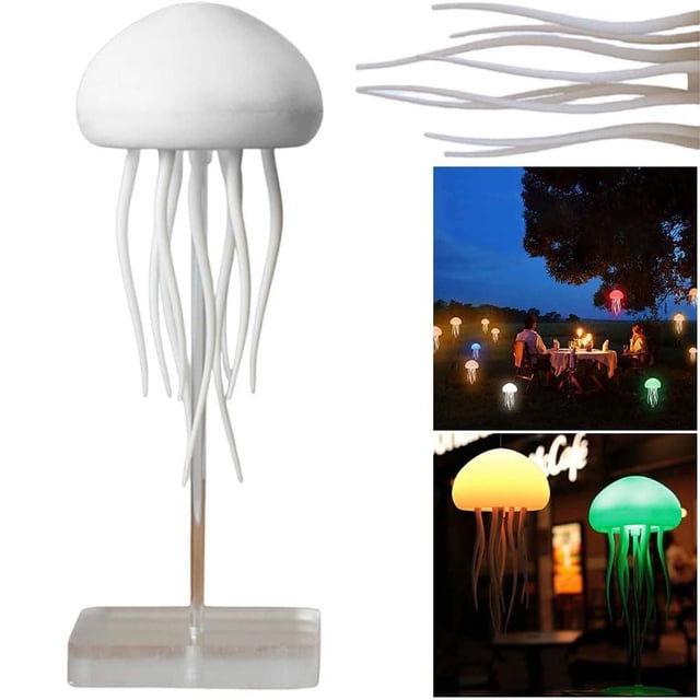 Meitianfacai LED Cute Jellyfish Night Lamp RGB Gradient Swimming Jellyfish Bedside Lamp Hangable Standing Voice Control Lights