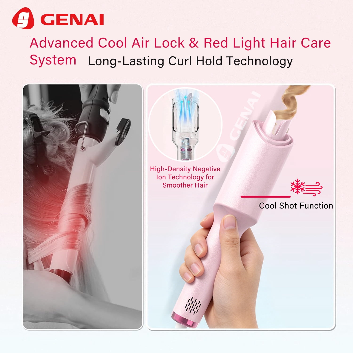 LESROLL 1.29 Inch Automatic Rotating Curling Iron with Cold Air Setting, 5 Heat Levels, LED Display, Anti-Tangle & Anti-Scald Hair Curler for Long, Thick & Textured Hair