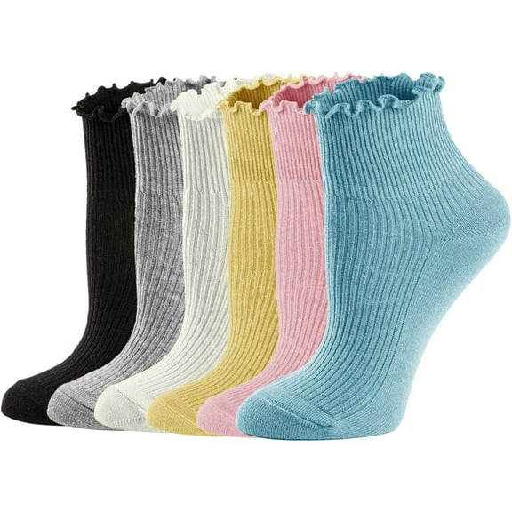 Mcool Mary Womens Socks, Ruffle Turn-Cuff Casual Ankle Socks Breathable Cool Knit Cotton Lettuce Crew Frilly Sock 6 Pack