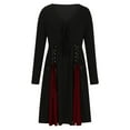 thumbnail image 4 of Halloween Dresses for Women Color Block Medieval Renaissance Waist Strap Dress Long Sleeve V Neck Dress, 4 of 7